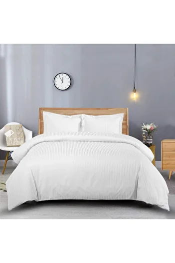 Five Store Double bed linen, Elegance, cotton damask, 1 cm stripe, white, 4 pieces