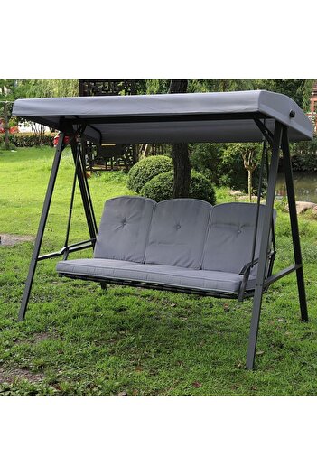 PROCART Garden swing, 3 seats, waterproof canopy, 205x118x184 cm, gray
