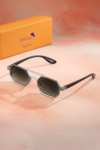 Polo Air Uv400 Protection Metal Frame Plastic Handle Unisex Sun Glasses Black Silver Color Plg-2102C3