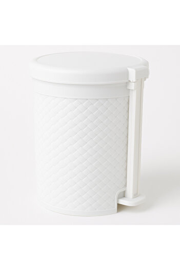 TSUMAB White Plastic Pedal Dustbin with Woven Texture – 10L