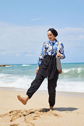 EBRUTESETTÜR Drawstring Waist Floral Pattern Hijab Swimsuit