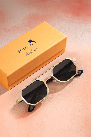 Polo Air Uv400 Protection Metal Frame Plastic Handle Unisex Sunglasses Gold Black Color Plg-2102C4