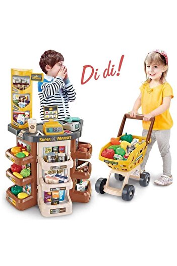 Toybox Supermarket Shopping Set Home Pretend Supermarket Accessories With Trolley & Scanner Include Credit