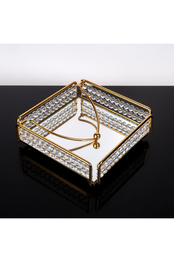 Hinora Crystal Beaded Mirrored Square Kite-Free Napkin Holder 18X18X6Cm