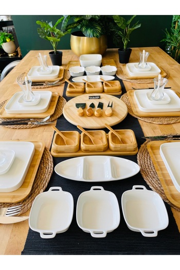 CASA DE BELLA Bamboo Porcelain 89 Piece Breakfast Set for 12 People