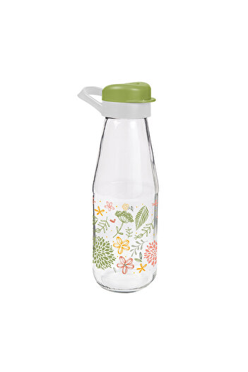 Herevin 720ml Premium Glass Water Bottle with HDPE & PP Green Leak-Proof Lid, Transparent