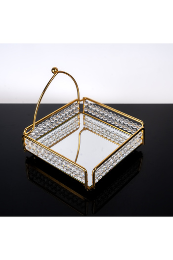 Hinora Crystal Beaded Mirrored Square Kite-Free Napkin Holder 18X18X6Cm
