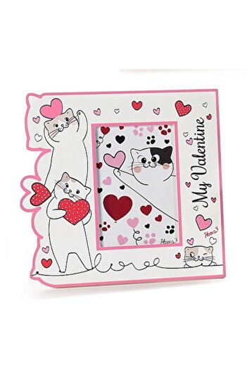 OEM Wooden Photo Frame My Valentine, White, with Cat