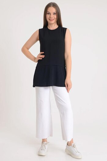 hafsamina Pleated Combed Cotton Underwear Zero Sleeve Black Hm2695