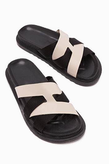 Limoya Rumi Beige Cross Strap Women's Slippers
