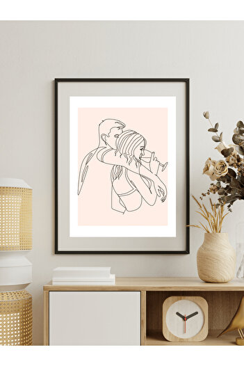 JESSE STORY Lovers Couple Line Design Decorative Frameless Wall Painting (Poster)