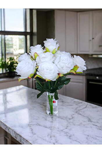 MD Aspiz Flowers 2 Pieces Artificial Luxury 7 Rose Bouquet (Without Pot) Table Decoration Bridal Bouquet Peony Vase Ivy Tree