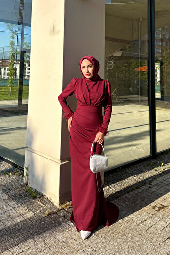 Tarzım Tuba Tailed Zara Fabric Sleeves Tassel Hijab Evening Dress