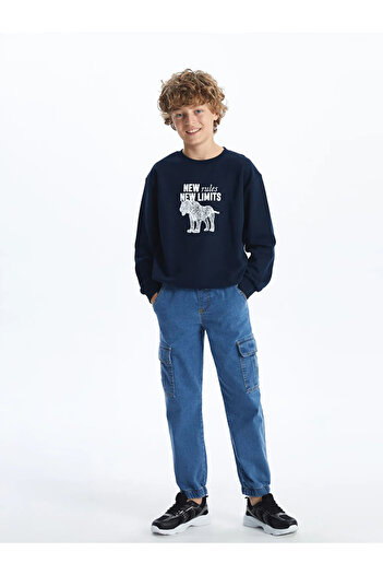 LC Waikiki Lcw Kids Indigo Elastic Waist Boy's Cargo Jean Trousers