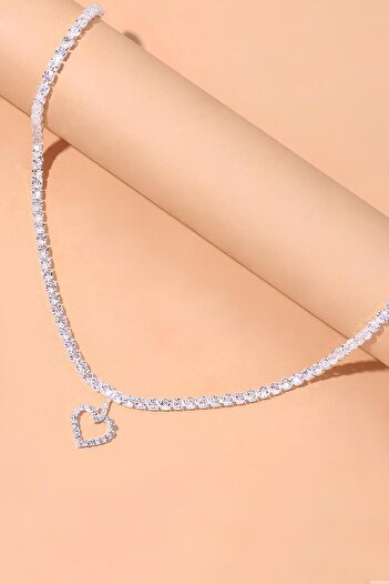 PREGIO Kadın Zirkon Taşlı Su Yolu Rhinestone Kalp Kolye