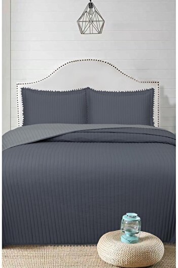 Bikaya Home Set Cuvertură Pat Dublă 3 Piese cu Pompon -260x240 cm