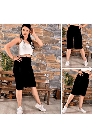 FRESCO SCARFS Cotton Viscose Thin Summer Pocket Combed Cotton Capri Pajama Pants Black