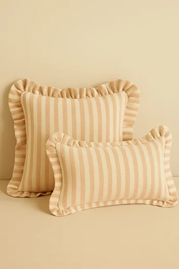 Mirilliahome Set of 2 Striped Ruffled Linen Throw Pillow Covers – 43X43 and 50X30 cm