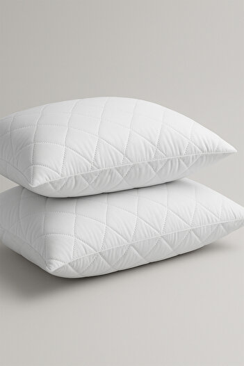Evlen Home Collection Micro Quilted Pillow Silicone Fiber Filled 2Pcs White 50X70 cm Soft Antibacterial Washable