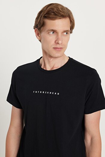 Tudors Ανδρικό T-shirt Slim Fit Slim Fit 100% βαμβακερό μαλακό μπλουζάκι με εμπριμέ μαύρο Crew