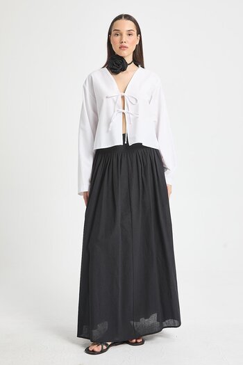 minaaise Black Waist Gipe Elastic Voile Lined Long Skirt 29269