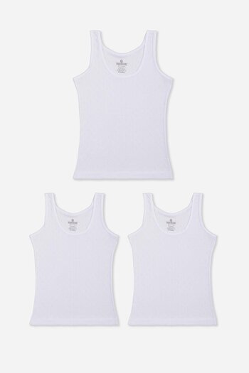 BAYKAR Girl's Cotton Transfer Ribbed Classic Plain Undershirt 3 Pack 4064 White