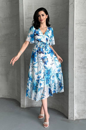 MILANOFOX Rochie din șifon cu decolteu dublu cu modele florale – rochie de vară pentru femei, căptușită, cu centură