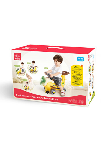 Jucarii Bebe Avion interactiv 4 in 1 ride on si maner de impingere banana, copii varsta 1 an pana la 3 ani