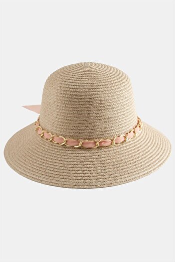 ZERO LAND Hn-Shop Fiyong Chain Braided Straw Hat-Powder Color