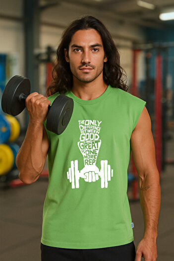 BESSA Green Sportsman Tank Top Crew Neck Cotton Printed Sleeveless Tank Top Fitness Men
