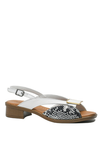 Anna Women's Sandals Viotti, White with Snake Pattern, Leather