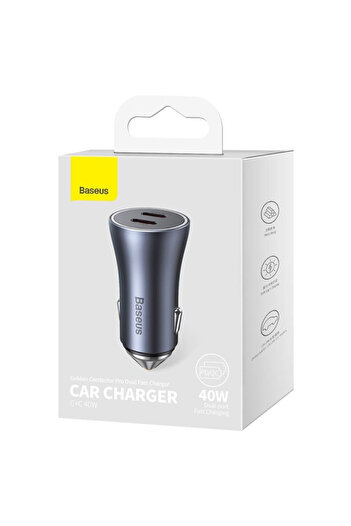 Baseus 40W Car Charger - Dual Type-C Ports - Golden Contactor Pro