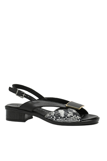 Anna Women's Sandals Viotti Black with Snake Pattern, Genuine Leather
