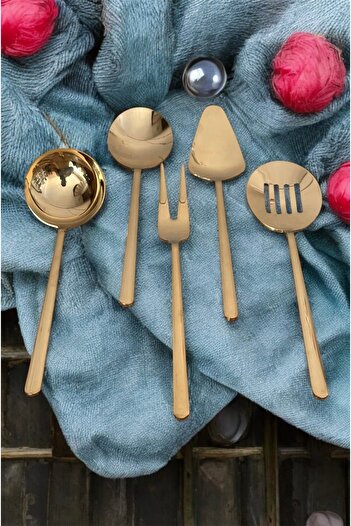 LeesHome Gold Gold 5 Piece Sauce Ladle Service Set 1stQuality (titanium)
