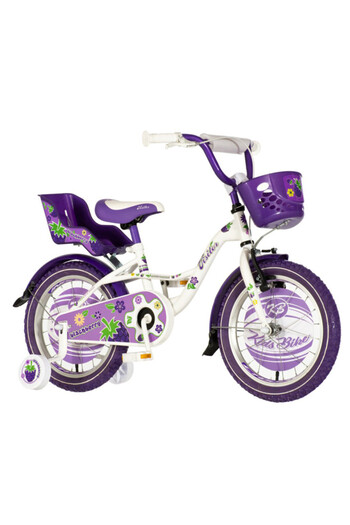 Visitor Children's bicycle, 16 inch, training wheels, doll seat, front basket, purple BLACKBERRY