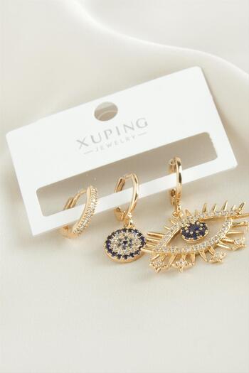 Okyanuss Accessories 3 Pieces Xuping Eye Luxury Steel Earrings with Zircon Stone