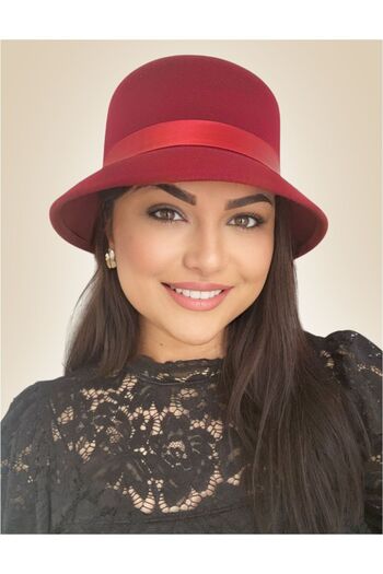 Confortino Luxury women's felt hat with small brim and satin ribbon - ONE SIZE, ADJUSTABLE