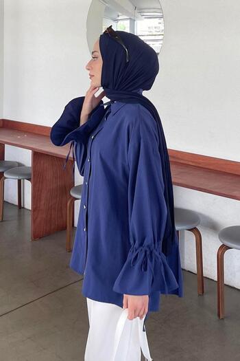 lamelif Μανίκι Tunnel Rope Λεπτομερές πουκάμισο Navy Blue