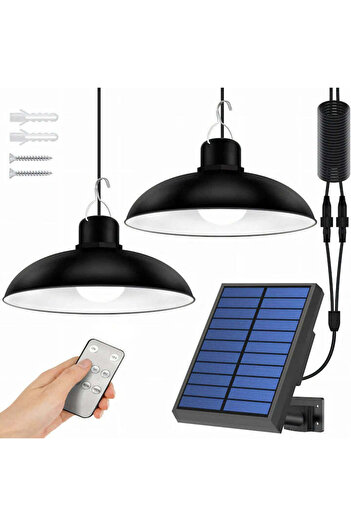 BLMAG Double Solar Chandelier with Remote Control, 5.5 V Solar Panel and 2 x 30 LED, 10 h Lighting, IP 65, Garden