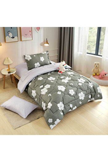 Alhabib bedding Timon summer single and a half children's bedspread, olive green with floral designs, 5 pieces