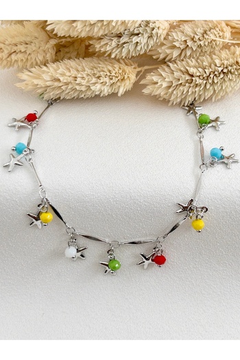 Siya Silver Special Series Mixed Natural Stone Steel Star Anklet