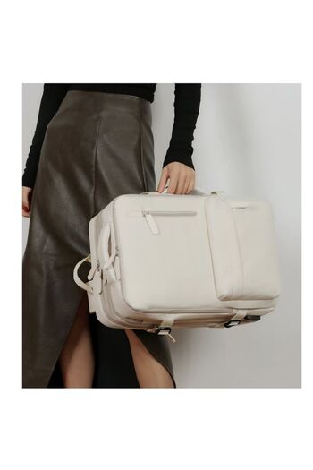 OBRALIX Rucsac de călătorie pentru laptop, extensibil, impermeabil, port USB, până la 39 L, bej