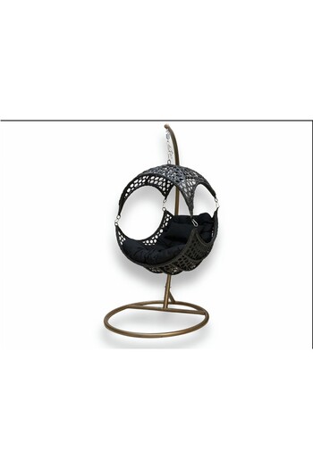 ayamalbaraka Hanging Wicker Swing Chair with Stand – Black – 115x87x60 cm