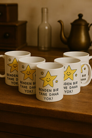 çokaş Pack of 5 Motivational Text Print Porcelain Mug
