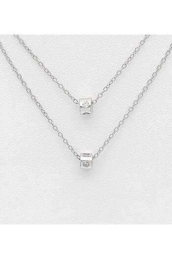 OEM Colier din argint cu lantisor dublu Diamond Charm