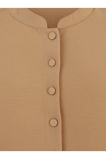 ALİA Judge Collar Button Detailed Plus Size Aerobin Dress - Beige - Alia