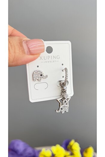 Enfes Takı Special Design Xuping Elephant Silver Color Steel Earrings