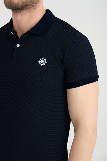 Varetta Men's Charcoal Black Polo Neck Cotton Short Sleeve Waffle T-Shirt Tshirt