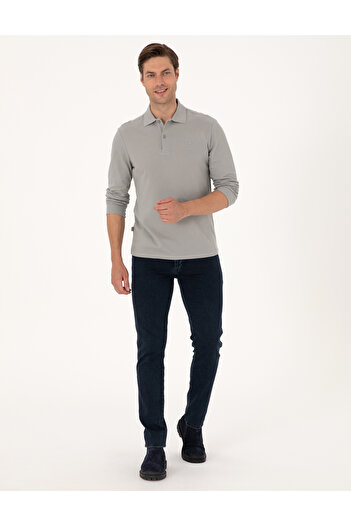Pierre Cardin Gri Slim Fit Kıvrılmaz Polo Yaka Basic Pike Sweatshirt 50314048-VR024