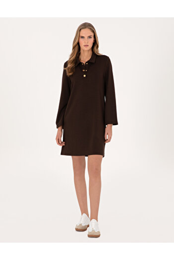 Pierre Cardin Kahverengi A Kesim Modal Karışımlı Örme Elbise 50315895-VR029